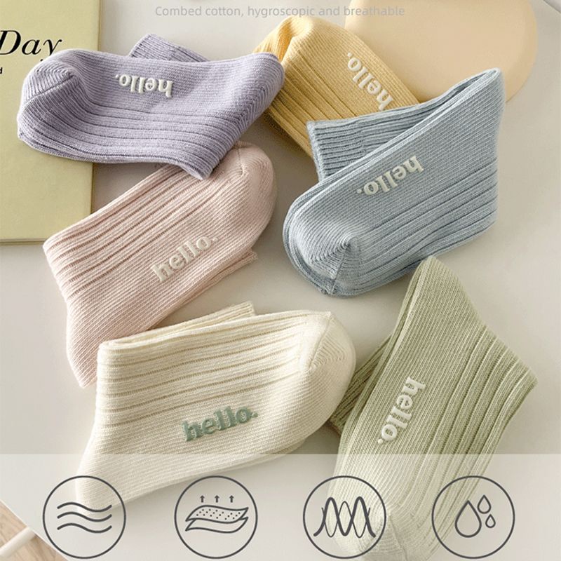 Vớ Cotton Màu Trơn In Chữ Phong Cách Nhật Bản Thời Trang Xuân Hè