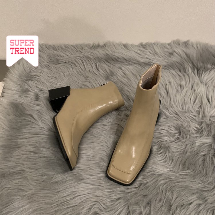 Giày Cao Gót Mũi Vuông Màu Trơn Có Khóa Kéo Thời Trang Cho Nữ