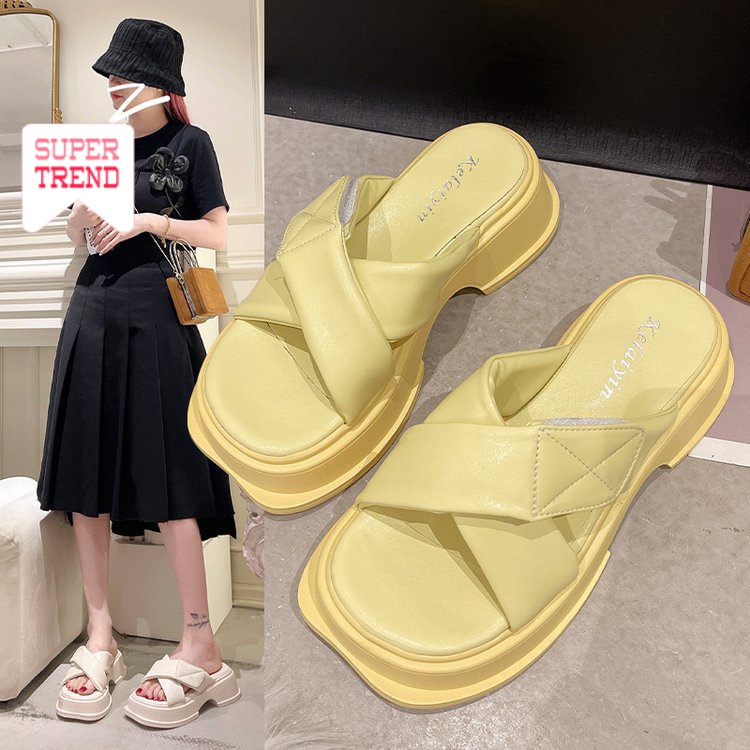 Dép Quai Chéo Màu Trơn Thời Trang Mùa Hè Dễ Phối Đồ Cho Nữ