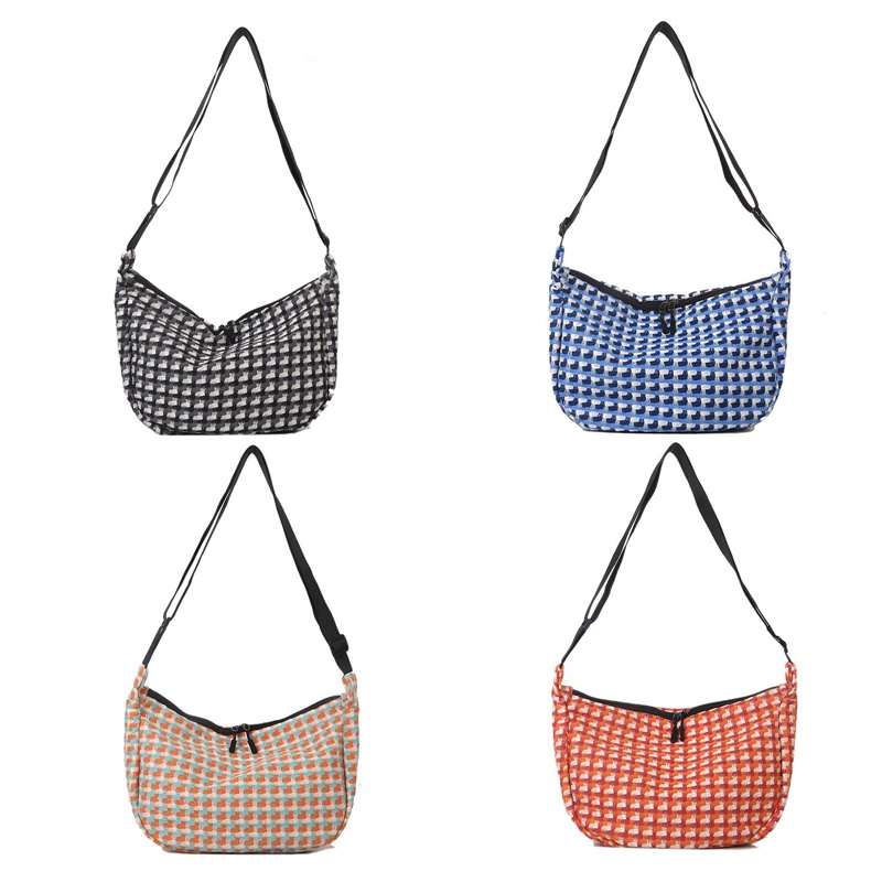 Fancy Túi vải Nhỏ Nhắn Họa Tiết Ca Rô Màu Xanh Dương Phối Dây Xích Đeo Dưới Cánh Tay Cho Nữ