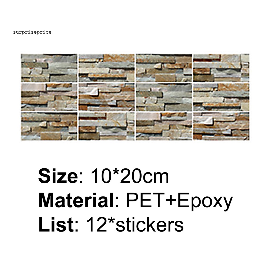 Bộ 12 Miếng Dán Tường Trang Trí Tự Dính Hình Đá Hoa Cương Bằng PET