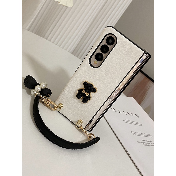 Bao Da Điện Thoại pu Silicon Hình Gấu / Chó Dễ Thương Cho samsung galaxy z fold 5 4 3 2 fold4 fold3 5g Ốp