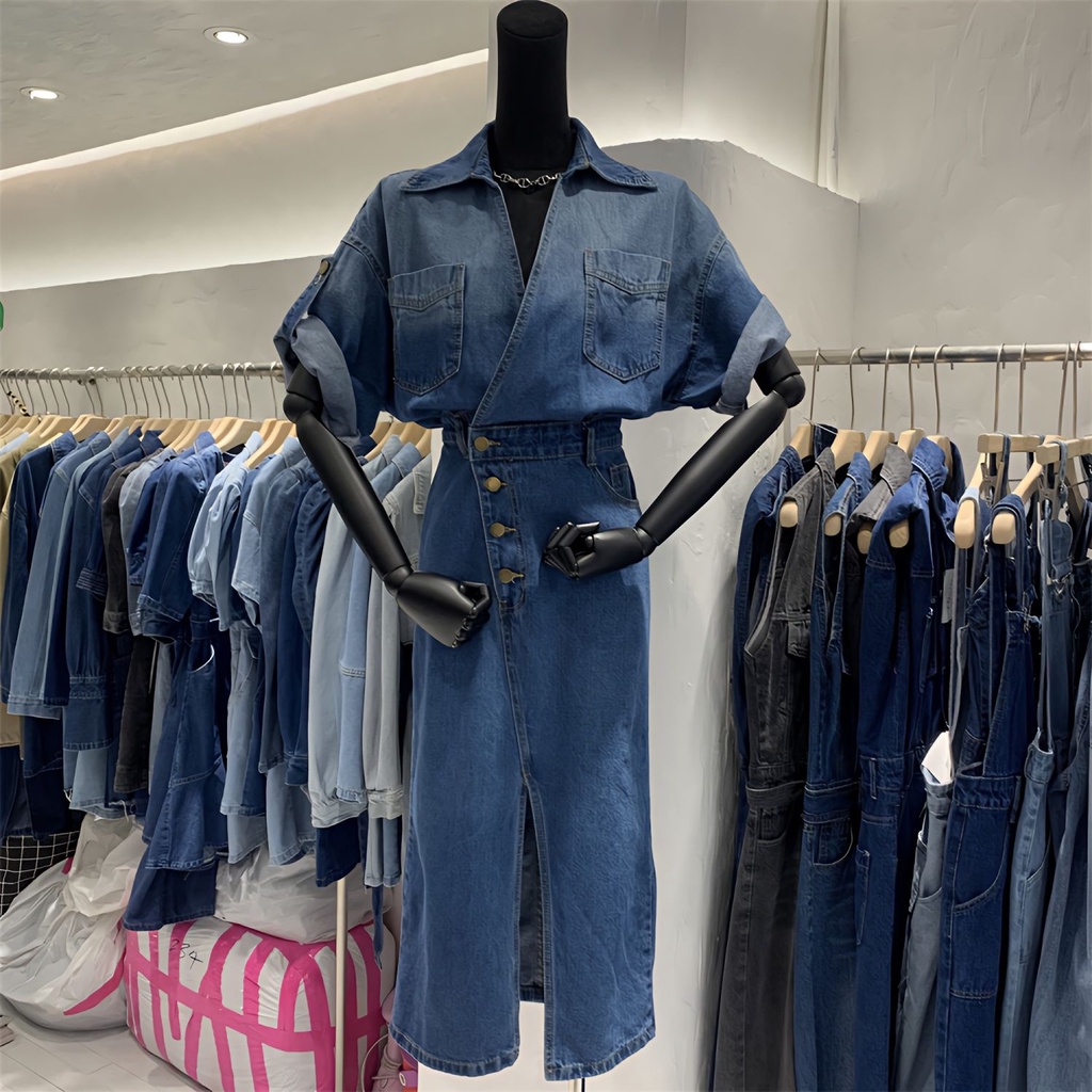 Đầm Denim Dáng Ôm Thời Trang Mùa Hè Thu 2022 Dành Cho Nữ