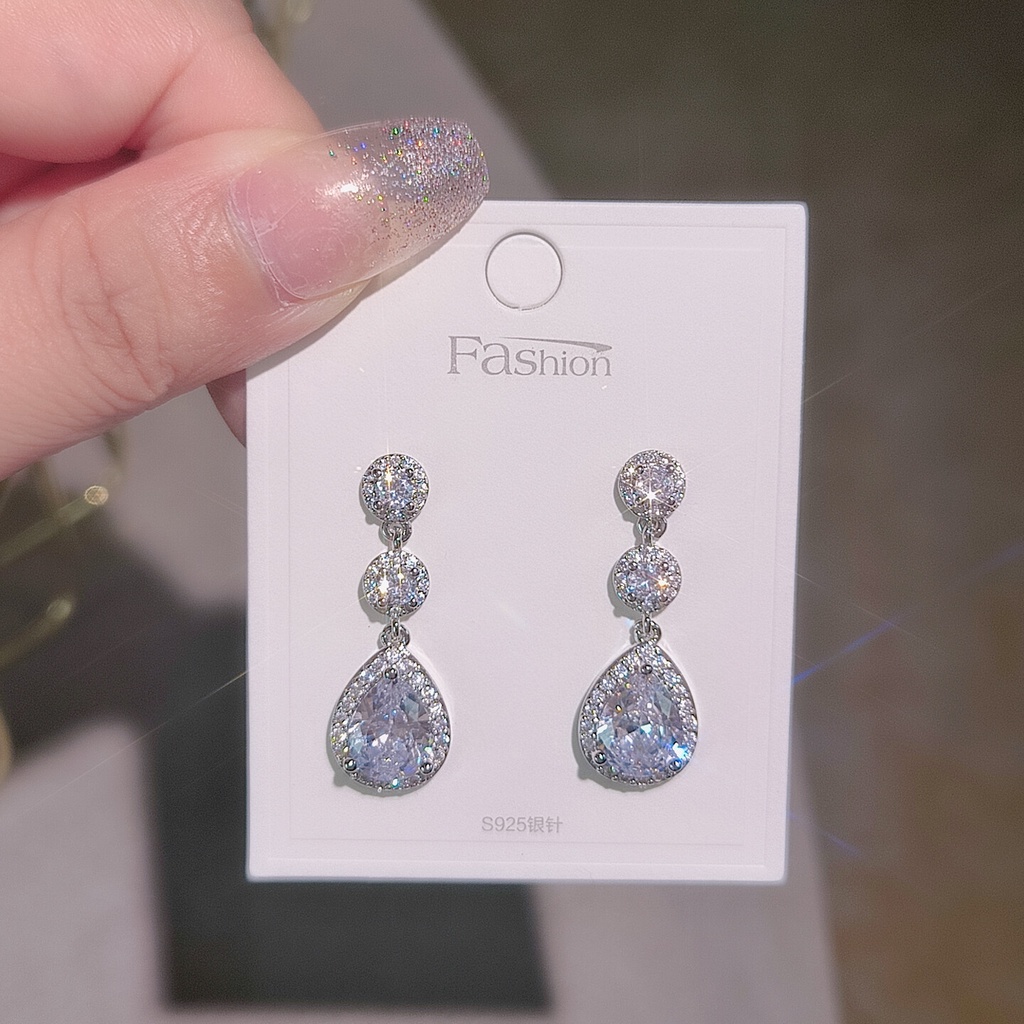 Hàng Mới Về Bông Tai Hình Giọt Nước Đính Đá Zircon Phong Cách Âu Mỹ Thời