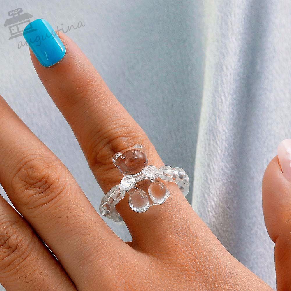 Nhẫn Nhựa Resin Co Giãn Đính Hạt Hình Gấu Nhiều Màu Thời Trang Hàn Quốc Cho Nữ