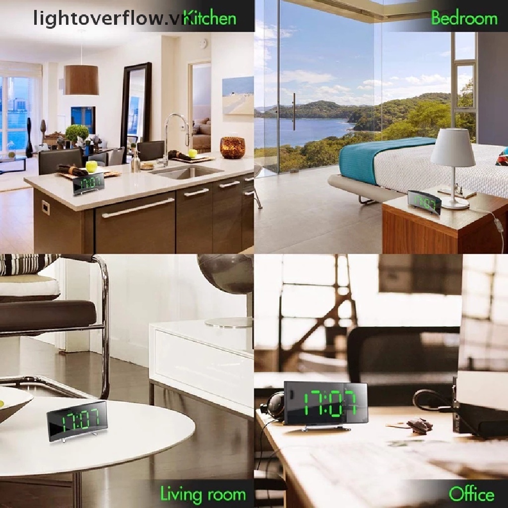Đồng Hồ Báo Thức Kỹ Thuật Số Có Đèn LED Dạng Cong Độ Sáng Điều Chỉnh Được Cho Phòng Ngủ Của Bé
