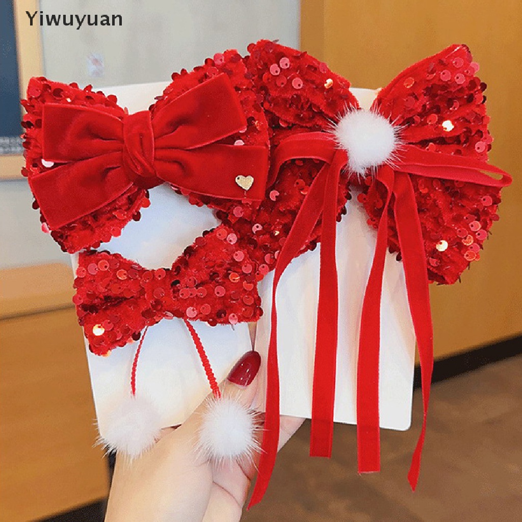 &lt; Yiwuyuan &gt; Kẹp Tóc Đính Nơ Tua Rua Màu Đỏ Cho Bé Gái Đang Giảm Giá