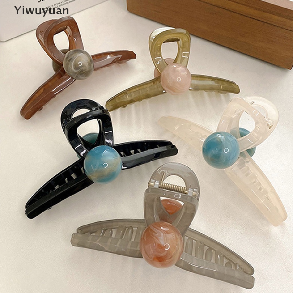 < Yiwuyuan > Kẹp Tóc Dạng Thạch Đính Hạt Nhựa Acrylic Màu Trơn Dễ Thương Phong Cách Hàn Quốc Cho Bé Gái