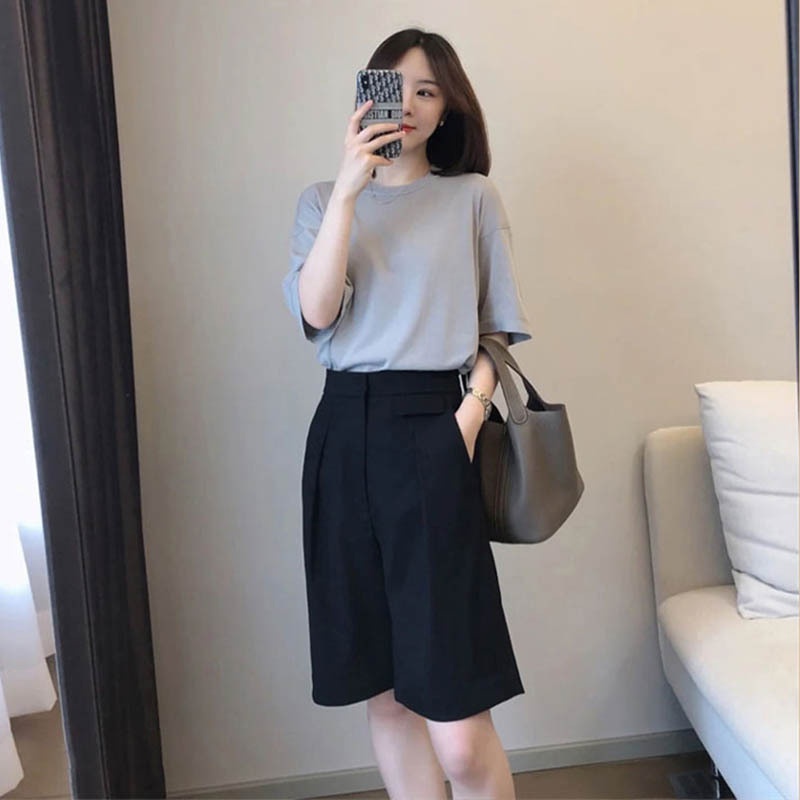 Bộ Áo Vest Ngắn Tay + Quần Short Thời Trang Thanh Lịch Phong Cách Hàn Quốc Cho Nữ