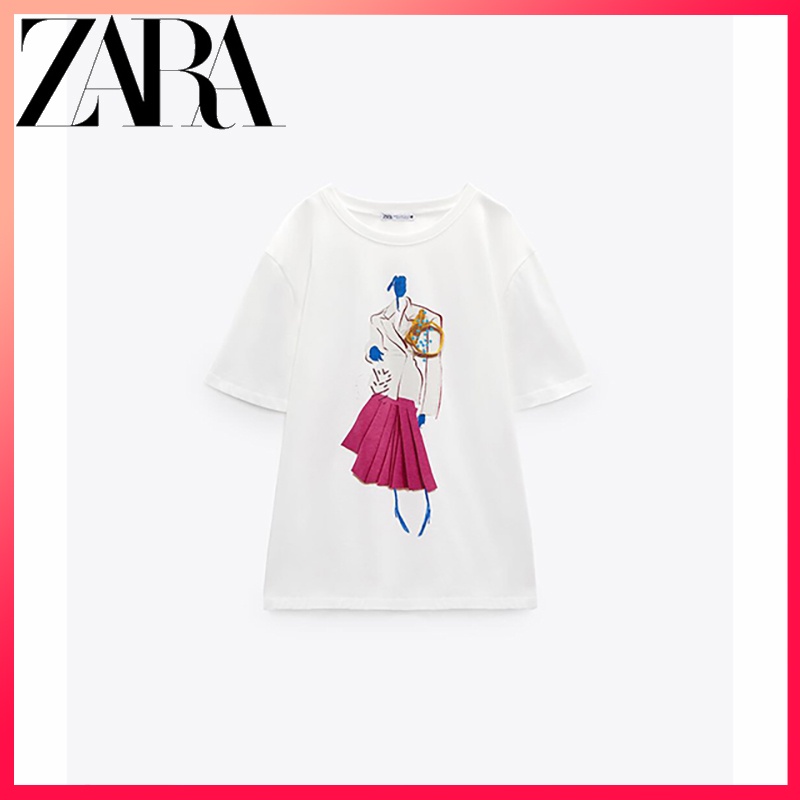 Zara Áo Thun In Họa Tiết Tương Phản Thời Trang Cho Nữ