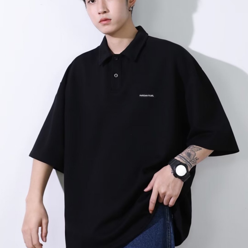 Áo Thun polo Tay Ngắn In Chữ Phong Cách Thời Trang Hàn Quốc Có Size Lớn M-4XL Cho Nam Giới