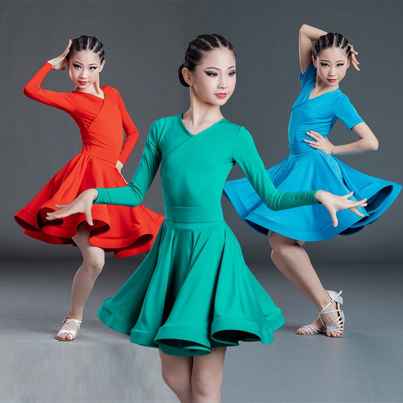 Đầm Khiêu Vũ Nhảy Latin Tay Dài Xinh Xắn Cho Bé Gái