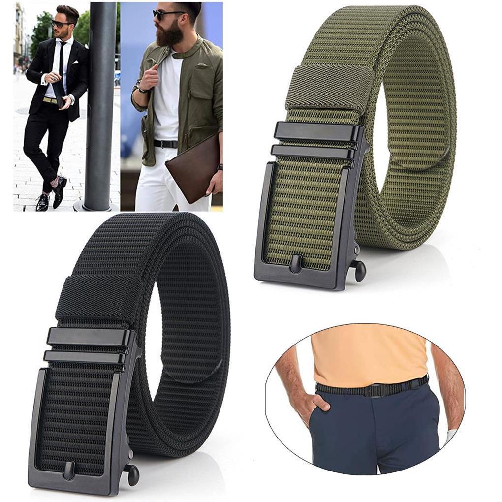 Thắt Lưng Nylon Màu Trơn Khóa Trượt Tự Động Lâu Trôi Thời Trang Cho Nam
