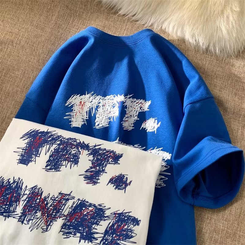Áo Thun Tay Ngắn Cổ Tròn Dáng Rộng In Chữ Graffiti Plus Size M-5XL Thời Trang Cá Tính Cho Cặp Đôi