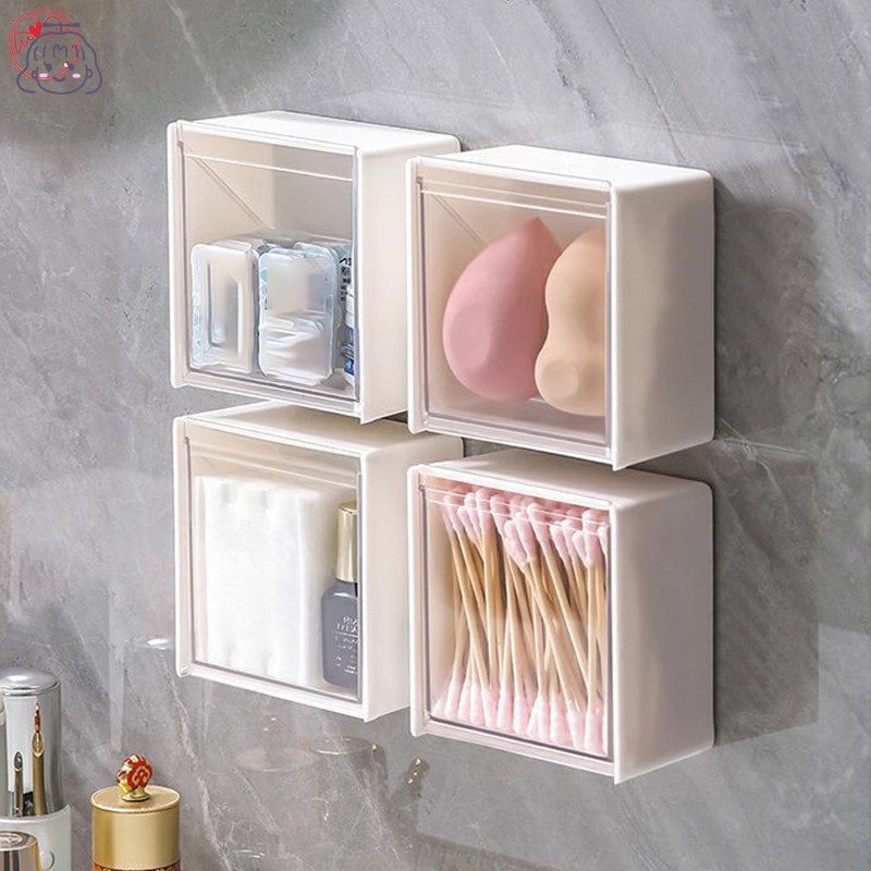 Hộp Nhựa Trong Suốt Đựng Tăm Bông Trang Điểm Gắn Tường Tiện Dụng