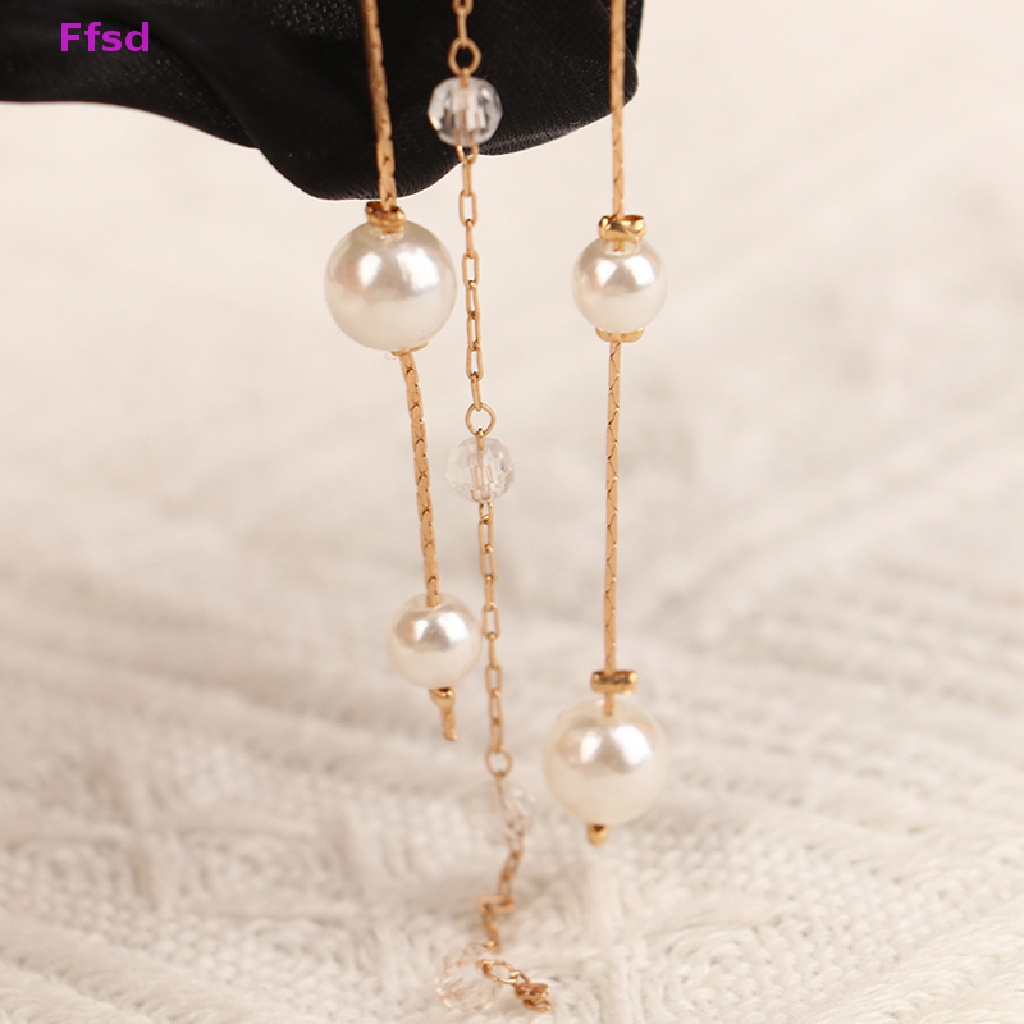 {Ffsd} Dây Buộc Tóc Chiffon Bản Lớn Đính Đá Ngọc Trai Phối Tua Rua Cho Nữ Bán Chạy