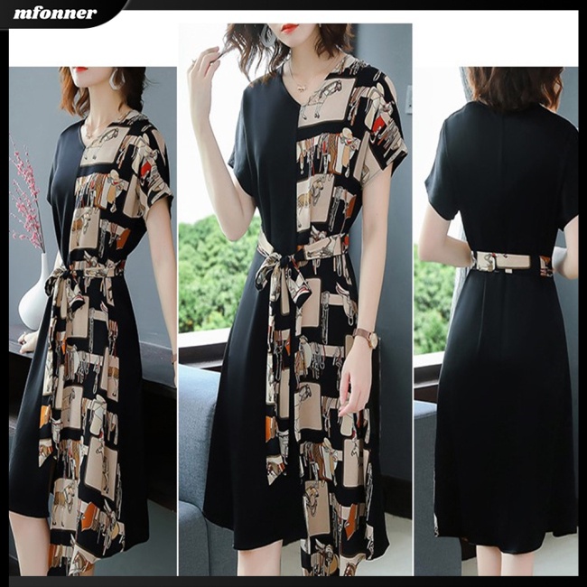 Đầm Tay Ngắn Cổ Chữ V Dáng Ôm In Họa Tiết Độc Đáo Thời Trang Mùa Hè Xinh Xắn Cho Nữ