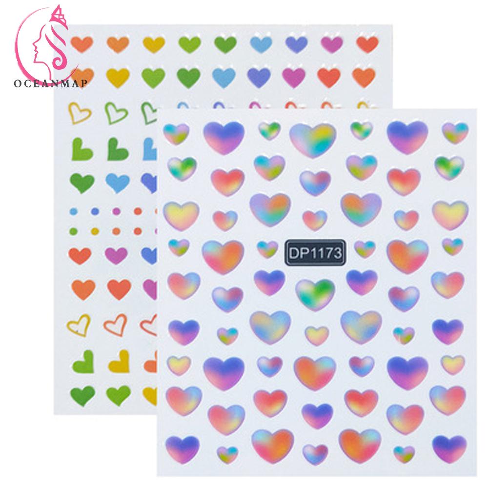 [Hàng mới về] Sticker dán móng tay tự dính DIY họa tiết trái tim 3D nhiều kiểu tùy chọn dễ thương dành cho bạn nữ