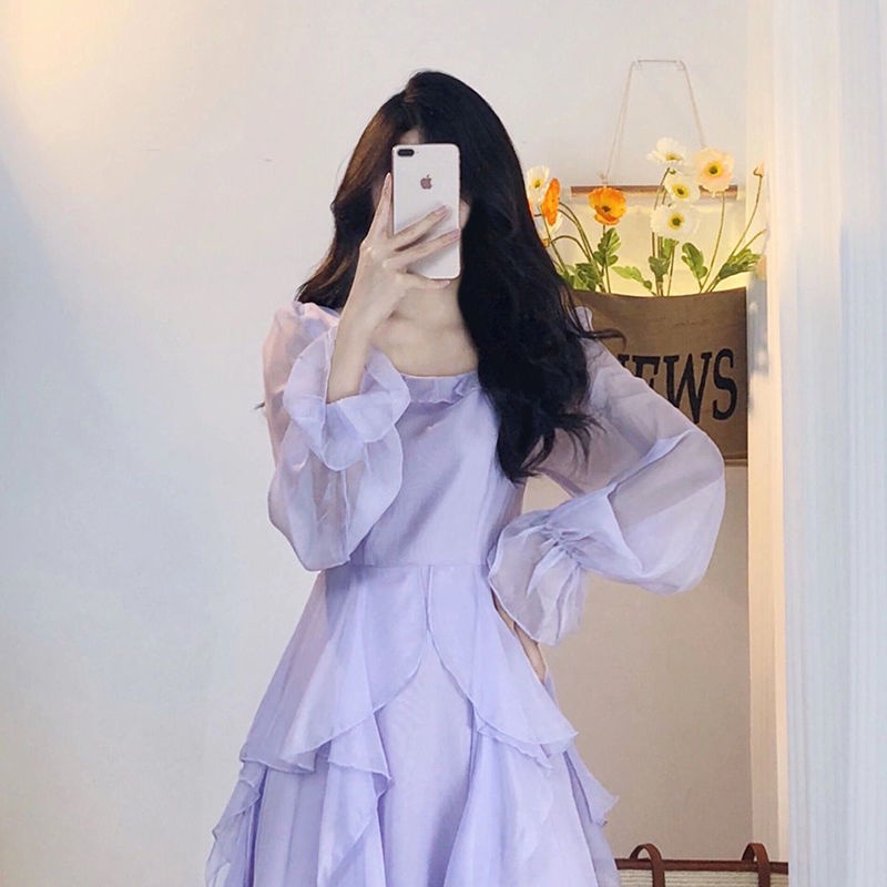 Đầm Maxi Màu Tím Phong Cách Vintage Thời Trang Cho Nữ