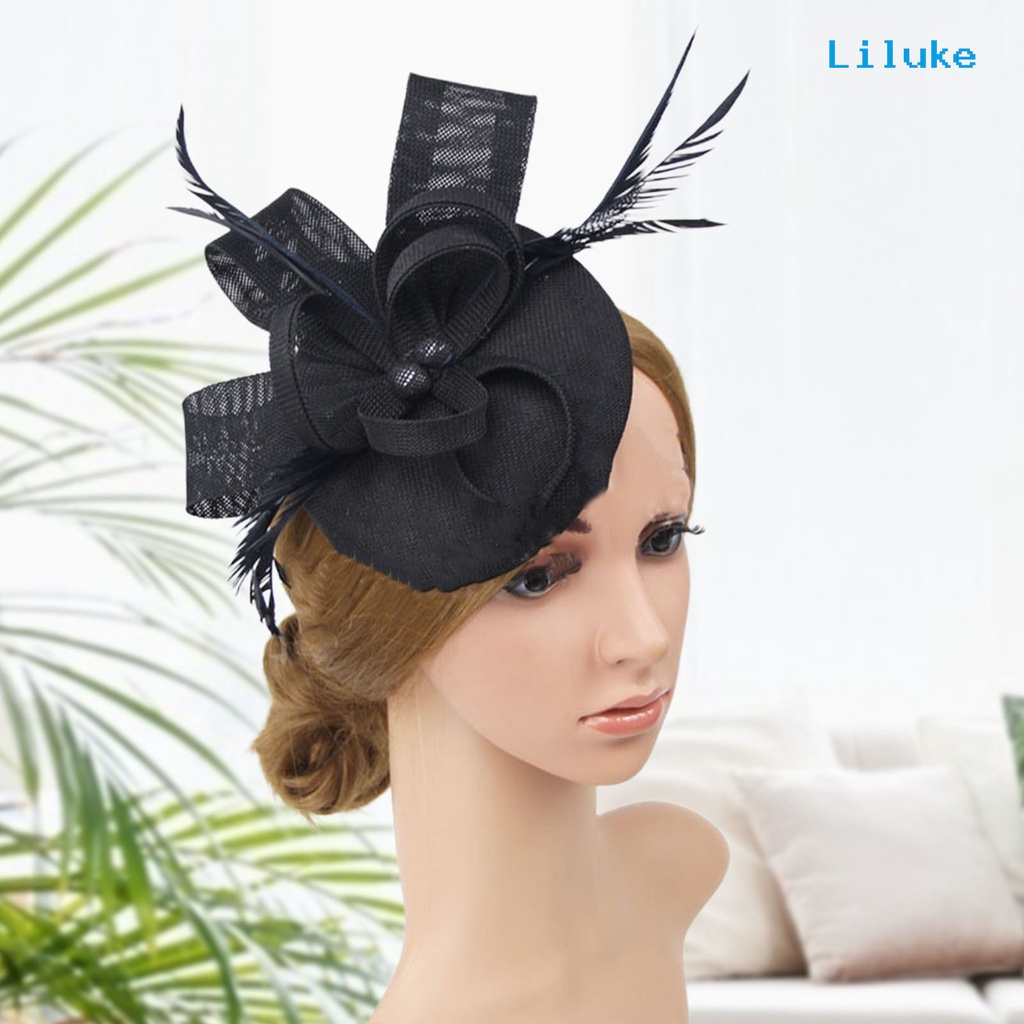 Lk-kẹp Tóc Lưới Thắt Nơ Mini Phối Lưới Hình Dạng Lông Vũ Fascinator Hat