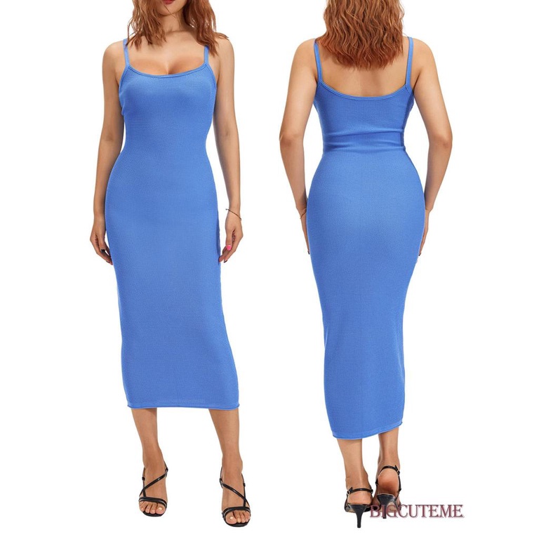 Đầm Hai Dây Dệt Kim Dáng Dài Màu Sắc Đơn Giản Thời Trang Mùa Hè Cho Nữ