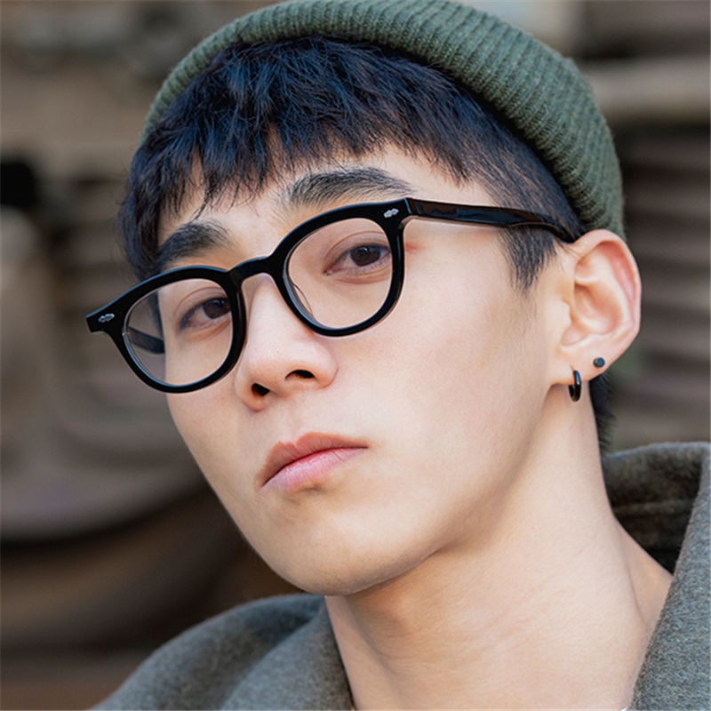 Mắt Kính Gọng Tròn Màu Đen Chống Ánh Sáng Xanh Siêu Nhẹ Phong Cách Nhật Bản Cho Nam