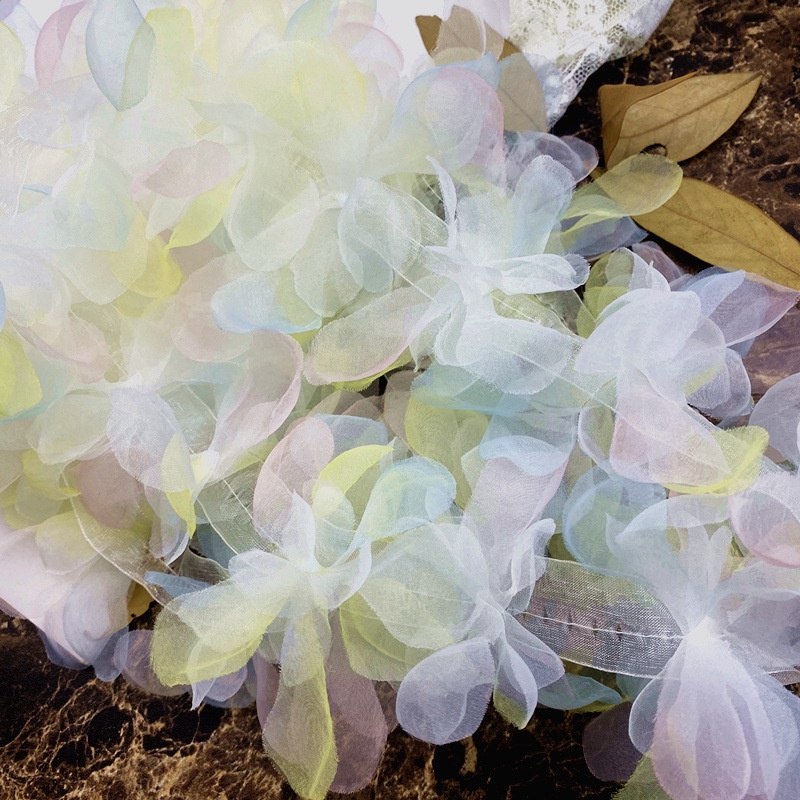 Cuộn Dây Ruy Băng Vải Tuyn Phối Ren Hoa Màu Ombre Trang Trí Thủ Công 1 Yard