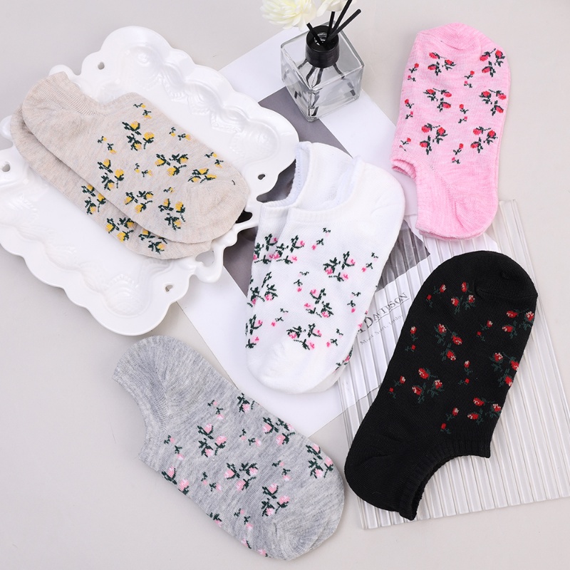 Vớ Cotton Polyester Mềm Cao Đến Mắt Cá Chân Chống Trượt Thấm Hút Mồ Hôi Thêu Họa Tiết Hoa Dành Cho Nữ