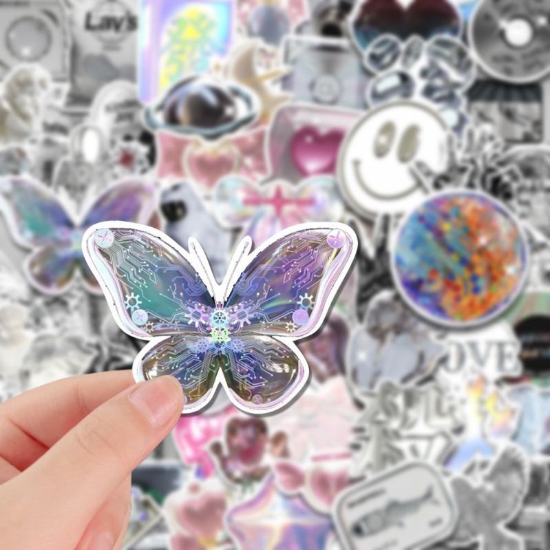 Bộ 50 Miếng Dán Trang Trí Màu Bạc Chống Thấm Nước Dễ Thương Cho Điện Thoại / Laptop / Máy Tính diy