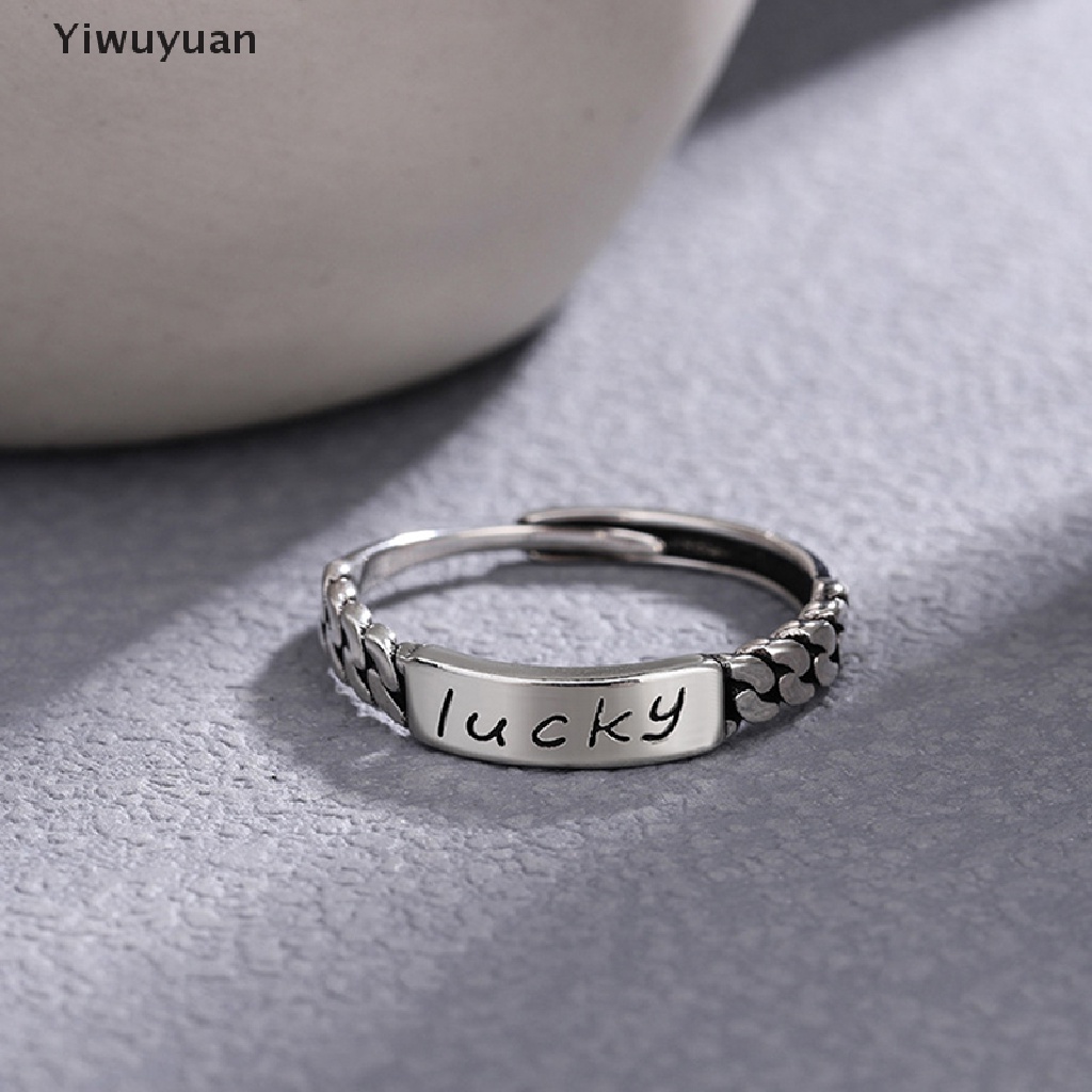 < Yiwuyuan > Nhẫn Hở Mạ Bạc 925 Khắc Chữ lucky Phong Cách hip hop Đơn Giản Thời Trang Hàn Quốc Cho Nữ