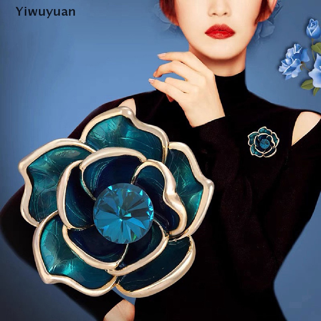< Yiwuyuan > Ghim Cài Áo Hình Hoa Trà Đính Đá Xanh Lam Tráng Men Thanh Lịch Cho Nữ Giảm Giá