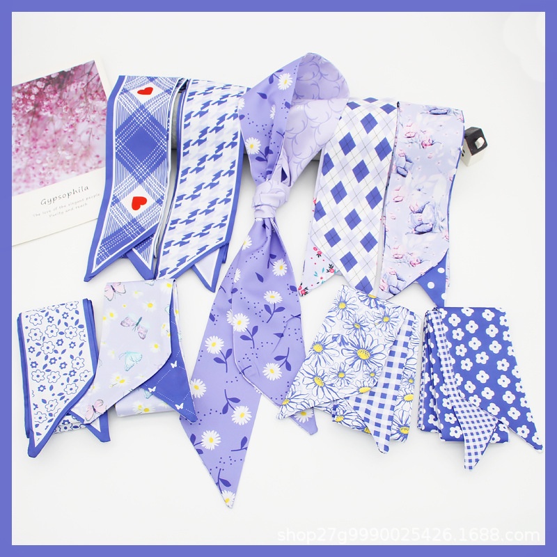 Băng Đô Nơ Cài Tóc Đa Năng Họa Tiết Hoa Tím Xinh Xắn