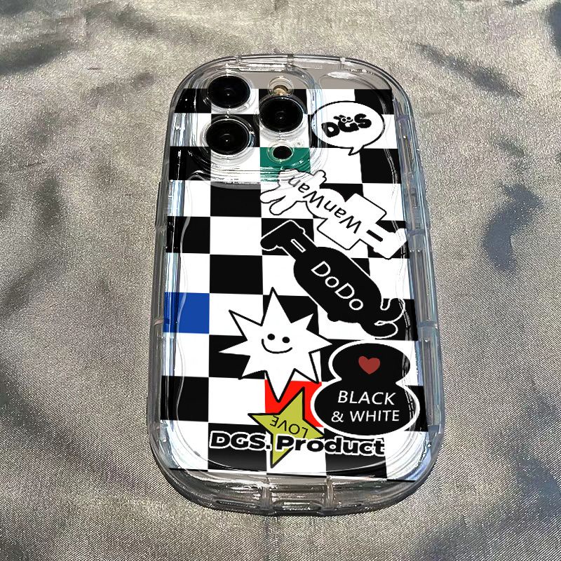 ✅Ốp Điện Thoại Mềm Chống Sốc Họa Tiết Kẻ Ô Trắng Đen Cho Iphone 12 xr xs 7 138PPromax 1411 60KS