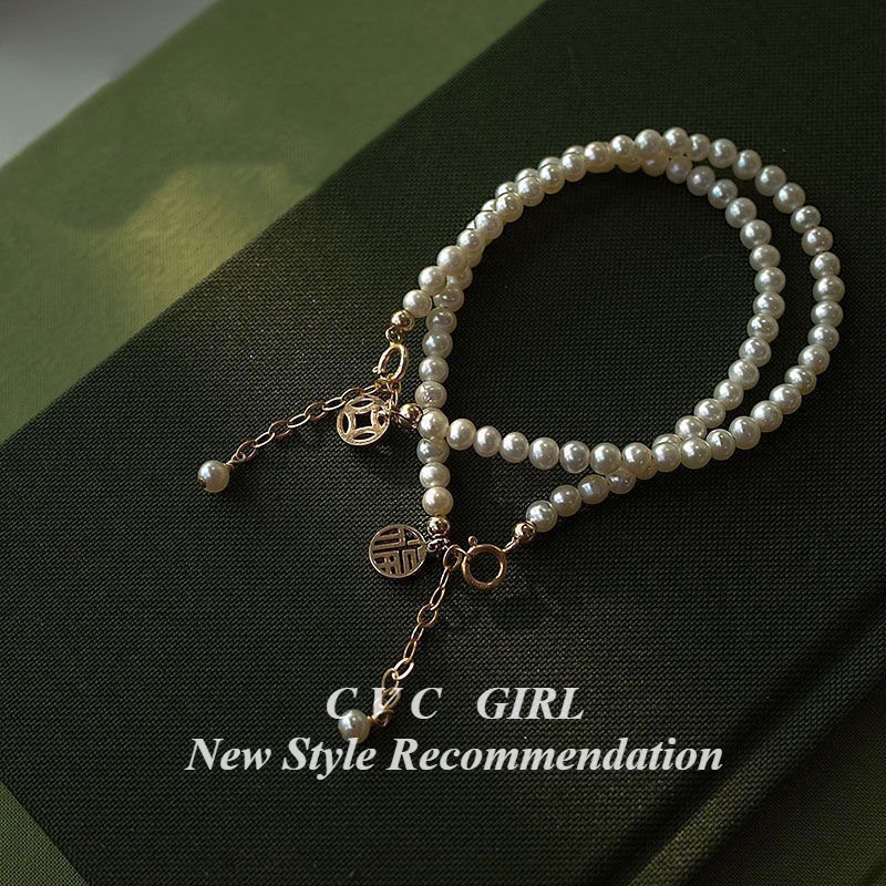 Vòng Tay Hạt Ngọc Trai 8mm May Mắn Phong Cách Retro Sang Trọng Cho Nữ
