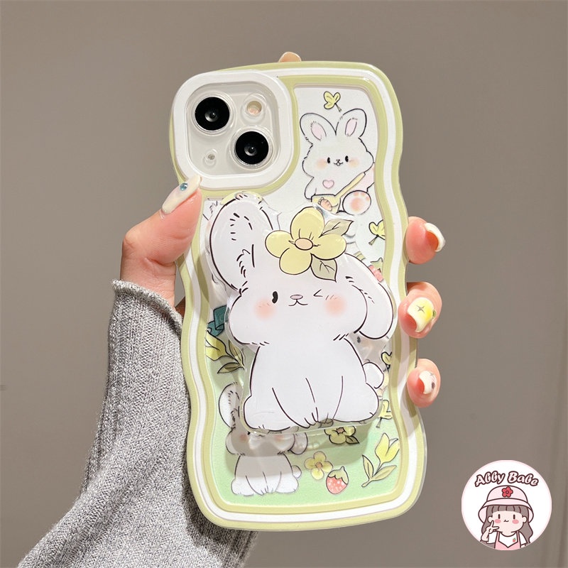 Ốp Điện Thoại TPU Mềm Chống Mồ Hôi In Hình Thỏ Trắng Có Giá Đỡ Cho Iphone 14 Pro Max 11 12 11 Pro Max X XS