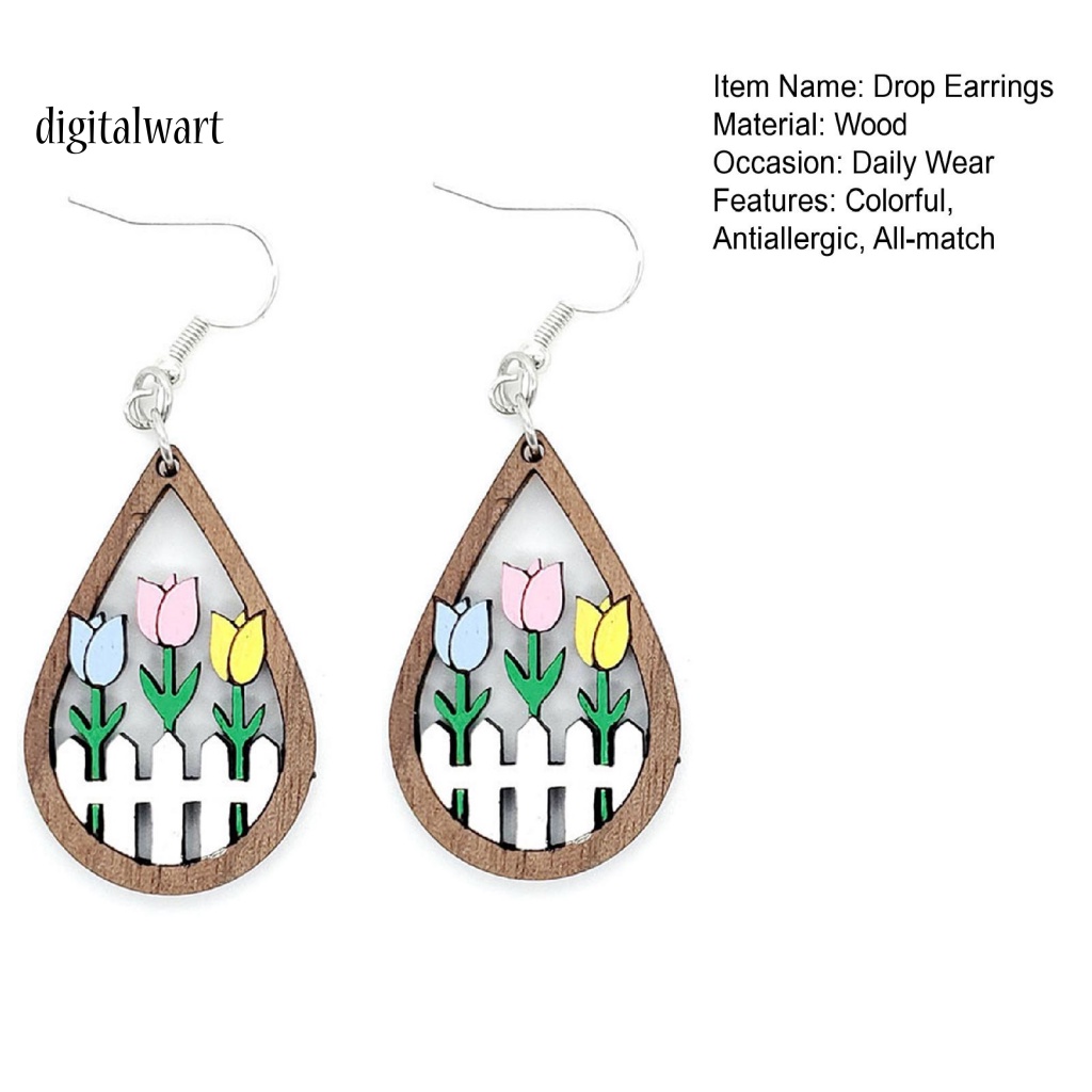 Kỹ Thuật Số| 1 Đôi Bông Tai Dáng Dài Hình Hoa Tulip Thời Trang Lễ Tình Nhân