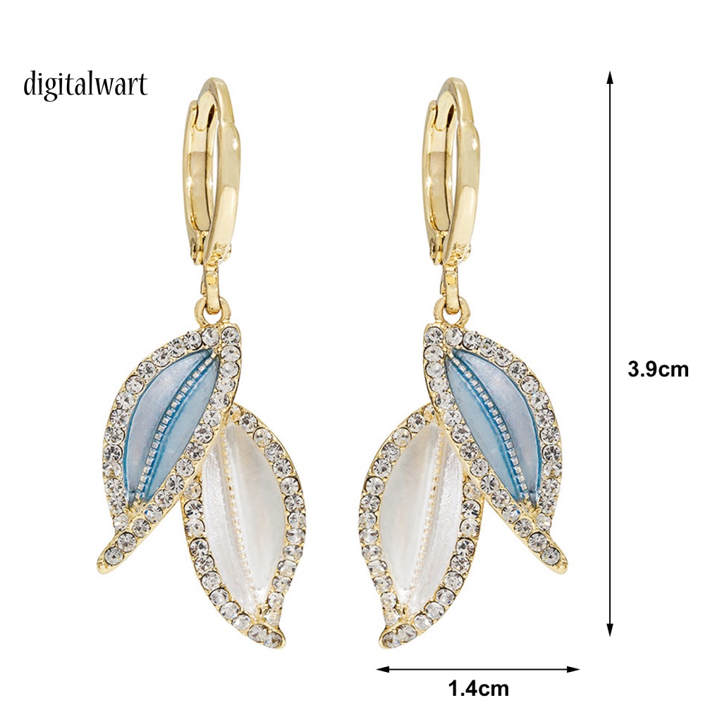 Kỹ Thuật Số| 1 Đôi Bông Tai Dáng Dài Hình Chiếc Lá Đính Đá Lấp Lánh Phong Cách Retro