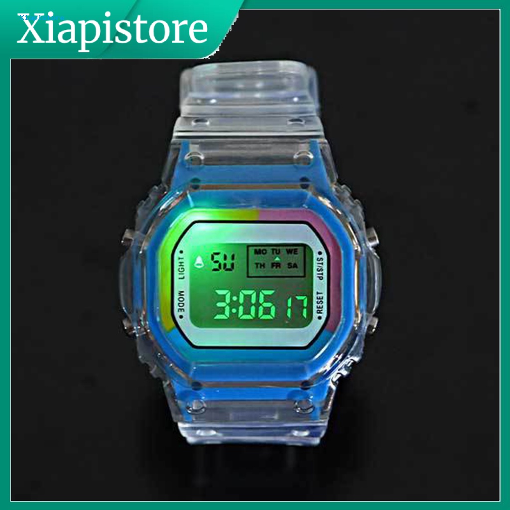 Đồng Hồ Đeo Tay Điện Tử Mặt Vuông Màu Cầu Vồng Chống Thấm Nước Thời Trang Cho Bé