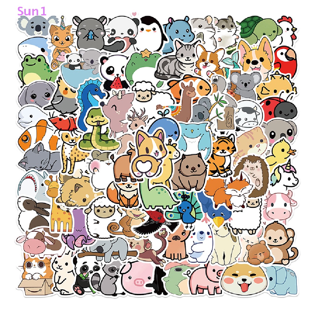 Set 1: 100 Sticker Hình Động Vật Hoạt Hình Dễ Thương Dán Trang Trí Xe Hơi / Xe Máy / Laptop