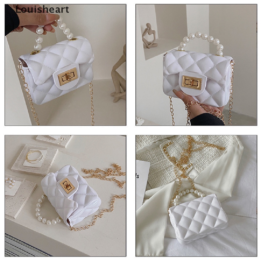 Túi Đeo Chéo Vai Mini Bằng Da PU Với Tay Cầm Bằng PVC Đính Ngọc Trai Dễ Thương Dành Cho Nữ Dự Tiệc TFG