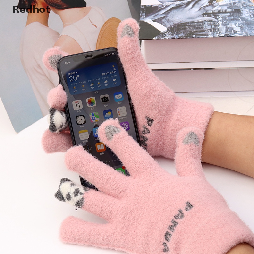 &lt; Redhot &gt; Găng Tay Giữ Ấm Mùa Đông Vải Lông Cừu Dày Co Giãn Có Thể Dùng Màn Hình Cảm Ứng Cho Trẻ Em Aldult Kawai
