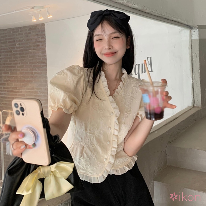 Áo Sơ Mi Tay Ngắn Kiểu Dáng Ngọt Ngào Phong Cách Hàn Quốc Cho Nữ