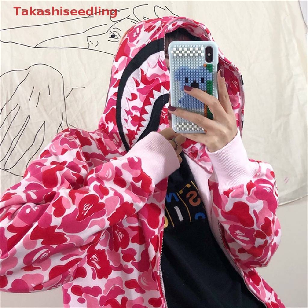 (Takashiseedling) Áo Hoodie Sweatshirt Dáng Rộng Có Khóa Kéo Họa Tiết Rằn Ri Phong Cách Hip Hop Trẻ Trung Cho Cặp Đôi