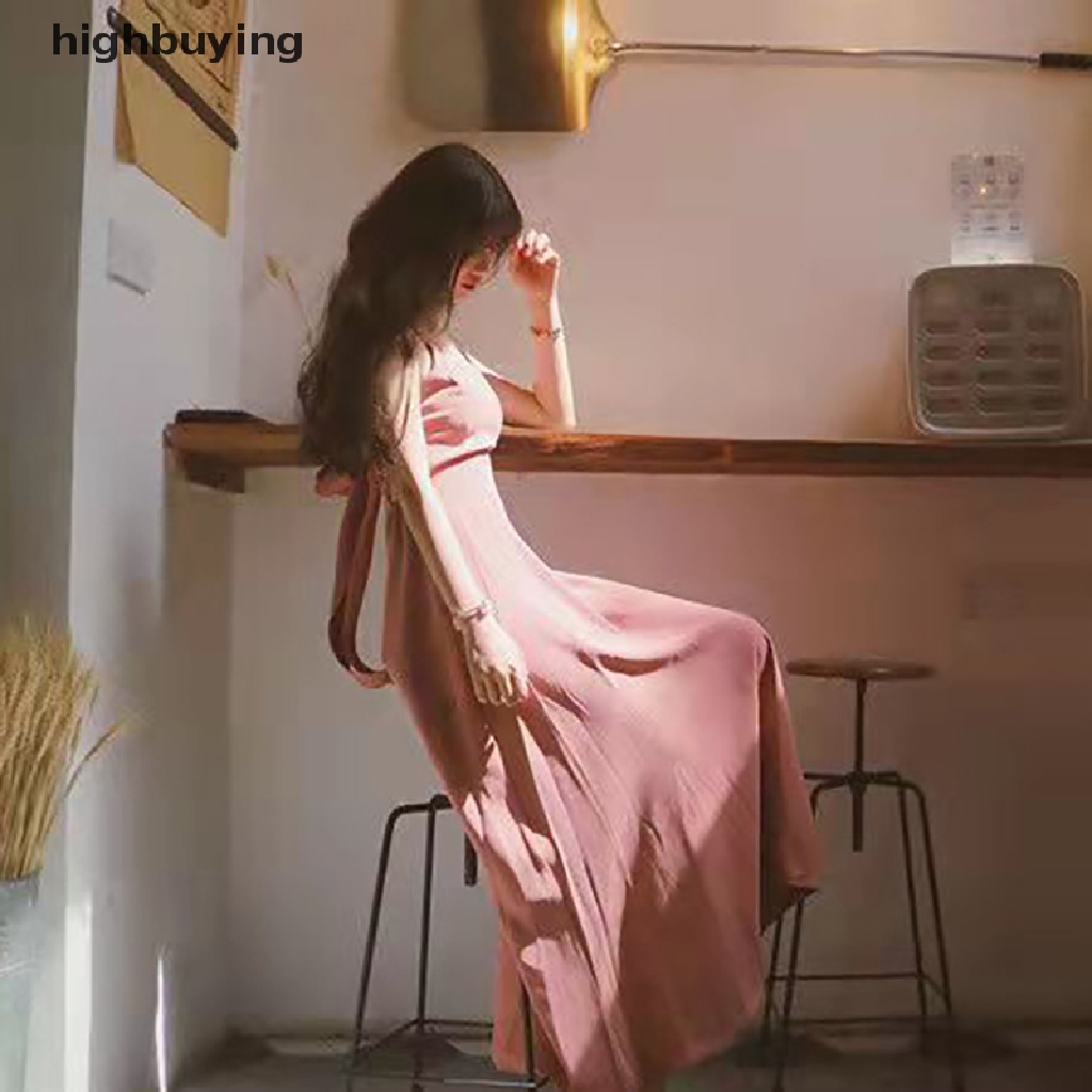 Đầm Hai Dây Dáng Dài Chữ A Hở Lưng Màu Trơn Thời Trang Mùa Hè 2023 Cho Nữ