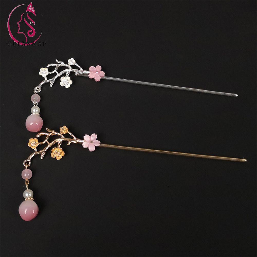 Trâm cài tóc nữ trang trí hoa phối tua rua phong cách Trung Hoa cổ trang