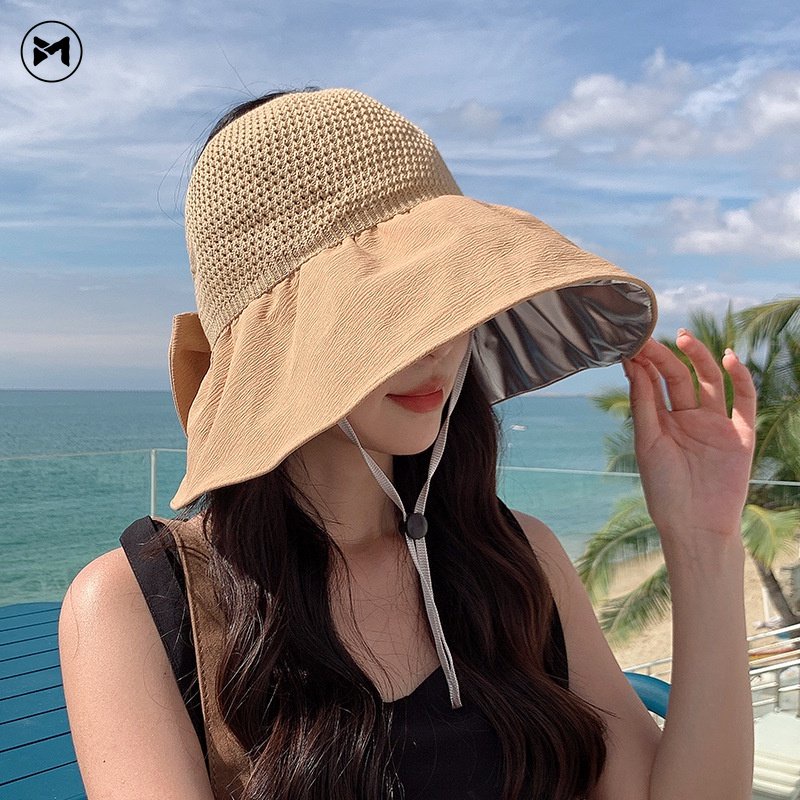 Mũ Rộng Vành Chống Nắng Mùa Hè Bằng Vải Dệt Kim Vành Rộng Có Thắt Nơ Cho Nữ Mẫu Mới 2023