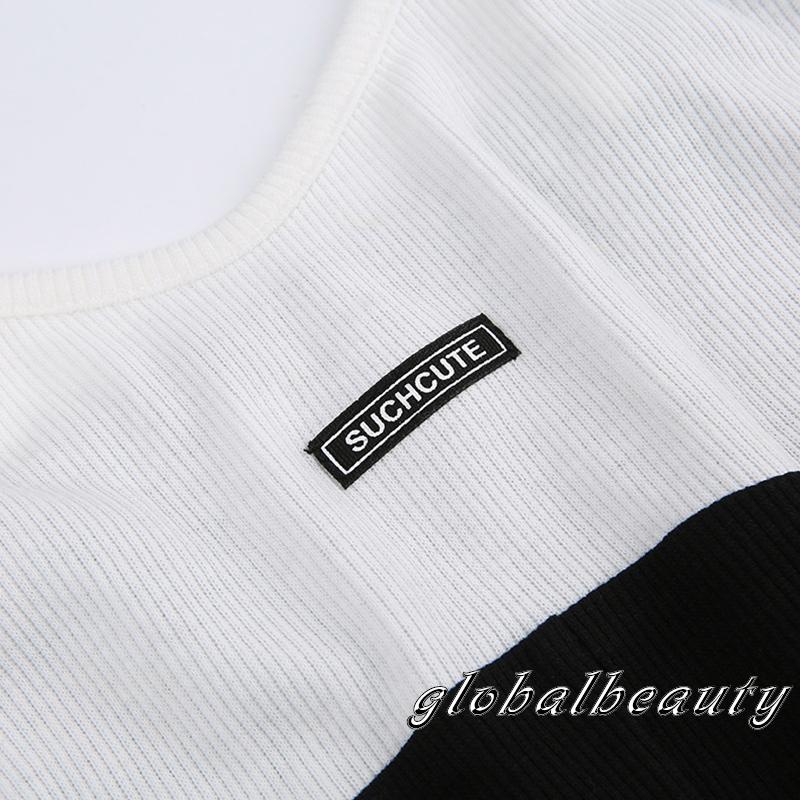 Bộ Áo Liền Quần Hai Dây Màu Sắc Tương Phản Thời Trang Mùa Hè Cho Nữ