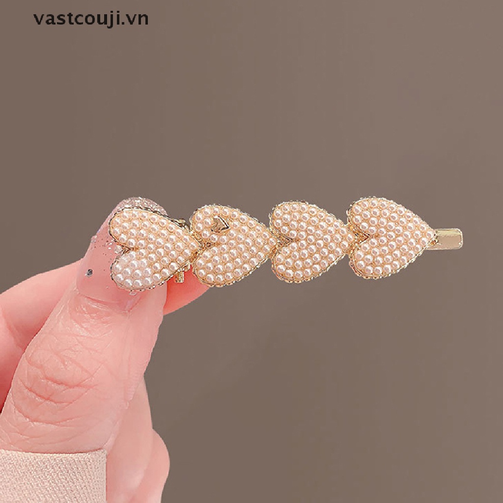 Kẹp Tóc Đính Hạt Ngọc Trai Hình Trái Tim Phong Cách Hàn Quốc Ngọt Ngào