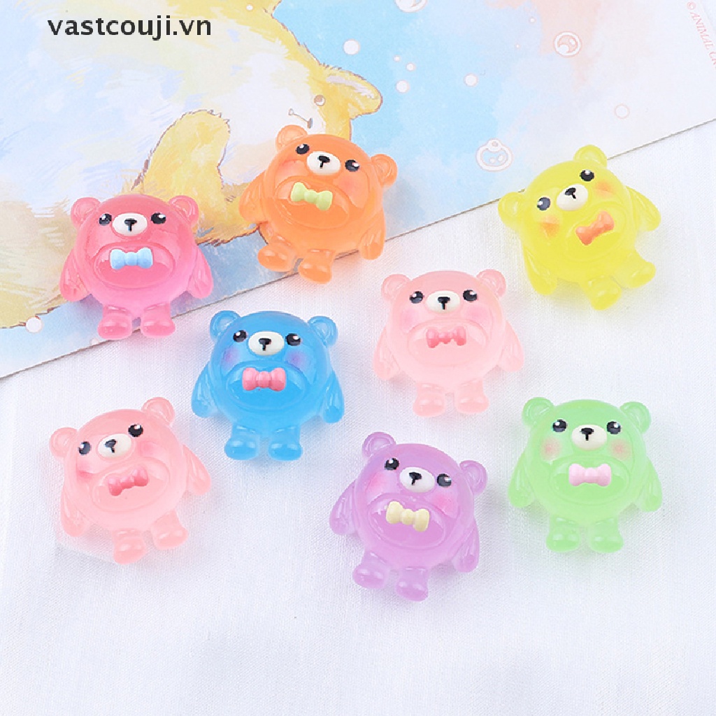 Bộ 5 Tượng Gấu Phát Sáng Bằng Nhựa Resin Trang Trí Tiểu Cảnh VASTJI