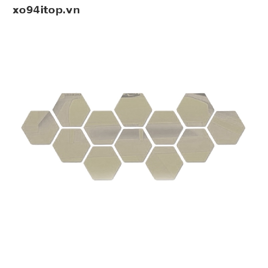 Set 12 Đề Can Vinyl Hình Lục Giác Tráng Gương 3D DIY Trang Trí Nhà Cửa Có Thể Tháo Gỡ